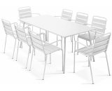 Table de jardin rectangulaire 180 x 90 cm + 8 fauteuils en métal Palavas - Blanc 3760104584840 101854