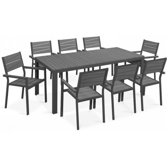 Table et chaises de jardin aluminium et polywood 8 places gris foncé - Gris 3663095015273 103636