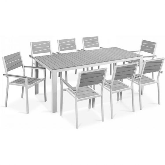 Table et chaises de jardin aluminium et polywood 8 places gris clair - Blanc 3663095015266 103635