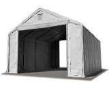 Intent24.fr - Hall hangar de stockage 6 x 8 m / hauteur de côté 3m tente industrielle avec bâche PVC ignifugé env. 720g/m² gris - Gris 4260438385728 48672