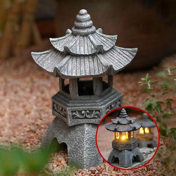 Heguyey - Statues De Lanterne De Pagode à Énergie Solaire, Ornements De Jardin De Lumière De Pagode De Style Japonais, pagode vintage lumineuse 9533061601486 HEY-3841