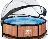 Exit Toys - EXIT Wood zwembad ø244x76cm met overkapping en filterpomp - bruin 8720088267301 30.32.08.10