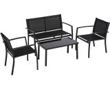 Adelaide - Salon de jardin design avec canapé + 2 fauteuils + table basse avec étagère en verre. Ensemble de salon d'extérieur 4 pièces en métal et 8051160936014 ADL-22Y-4PCS