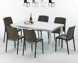 Grand Soleil - Table Rectangulaire Blanche 150x90cm Avec 6 Chaises Colorées Set Extérieur Bar Café Boheme SummerLIFE | Marron 7640179388443 S7050SETB6BMK