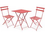 Table de jardin et 2 chaises acier rouge - Rouge 3663095015426 103651