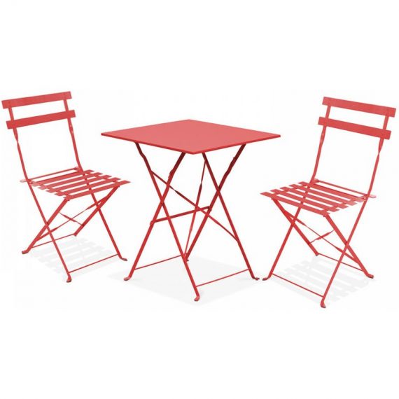 Table de jardin et 2 chaises acier rouge - Rouge 3663095015426 103651