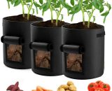 Baicccf - Sac à planter Lot de 3 sacs de jardinière de pommes de terre noires 10 gallons Sacs de culture Aération Pots de tomates avec rabat et 9185791067447 ZXX202208010059A01