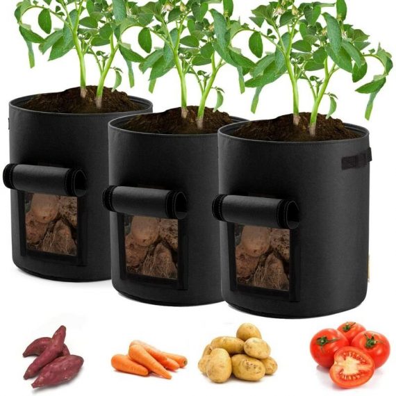 Baicccf - Sac à planter Lot de 3 sacs de jardinière de pommes de terre noires 10 gallons Sacs de culture Aération Pots de tomates avec rabat et 9185791067447 ZXX202208010059A01