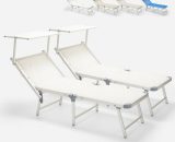 2 transats chaises de plage pliantes en aluminium Gabicce Gold | Blanc 7630377919341 GA800GOLD2PZBI