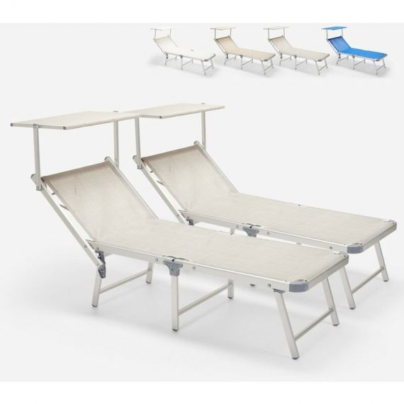 2 transats chaises de plage pliantes en aluminium Gabicce Gold | Gris 7630377919327 GA800GOLD2PZG