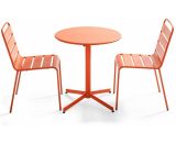 Palavas - Table de jardin ronde inclinable et 2 chaises métal orange - Orange 3663095044853 106889
