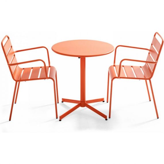 Palavas - Table de jardin inclinable et 2 fauteuils métal orange - Orange 3663095031471 105405