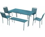 Palavas - Salon de jardin 2 bancs et 4 chaises en acier bleu pacific - Bleu 3663095111371 107617