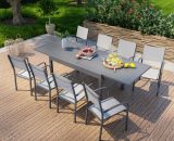 Table de jardin extensible en aluminium 270cm + 8 fauteuils empilables textilène anthracite gris - MILO 8 - Anthracite 3664380003159 GR-MILO-8F014NG