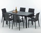 Table rectangulaire et 6 chaises Poly rotin colorées 150x90cm noir Enjoy | Bistrot Arm Anthracite noir 7640179382809 S7050SETA6PBIY