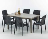 Table rectangulaire et 6 chaises Poly rotin resine ensemble bar cafè exterieur 150x90 Beige Marion | Bistrot Arm Anthracite noir 7640179383301 S7050SETJ6PBIY