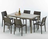 Table rectangulaire et 6 chaises Poly rotin resine ensemble bar cafè exterieur 150x90 Beige Marion | Paris Marron Moka 7640179383141 S7050SETJ6PMK