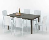 Table rectangulaire 6 chaises Poly rotin resine 150x90 marron Focus | Bistrot Blanc 7640179383547 S7050SETMK6SBIB