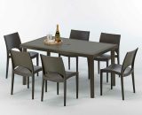 Table rectangulaire 6 chaises Poly rotin resine 150x90 marron Focus | Paris Marron Moka 7640179383400 S7050SETMK6PMK