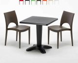 Table Carrée Noire 70x70cm Avec 2 Chaises Colorées Grand Soleil Set Bar Café Paris Aia | Marron 7640179381192 SET2SZAEPMK