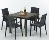 Table carrée et 4 chaises colorées Poly-rotin résine 90x90 marron | Bistrot Arm Anthracite noir 7640179382557 S7090SETMK4PBIY