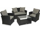 SVITA ROMA Polyrattan Lounge Rattan Garden Furniture Set Dining Group with Table Black 4250815308488 90848