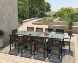 Table de jardin extensible aluminium 140/280cm + 10 fauteuils textilène Noir - hara xl - Noir 3664380000493 KN-T140280N-5x2CH001N