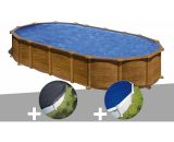 GRÉ - Kit piscine acier aspect bois Amazonia ovale 7,44 x 3,99 x 1,32 m + Bâche d'hivernage + Bâche à bulles - Aspectbois 3665872010471 KITPROV7388WO-CIPROV731-CPROV730