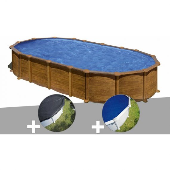 GRÉ - Kit piscine acier aspect bois Amazonia ovale 7,44 x 3,99 x 1,32 m + Bâche d'hivernage + Bâche à bulles - Aspectbois 3665872010471 KITPROV7388WO-CIPROV731-CPROV730