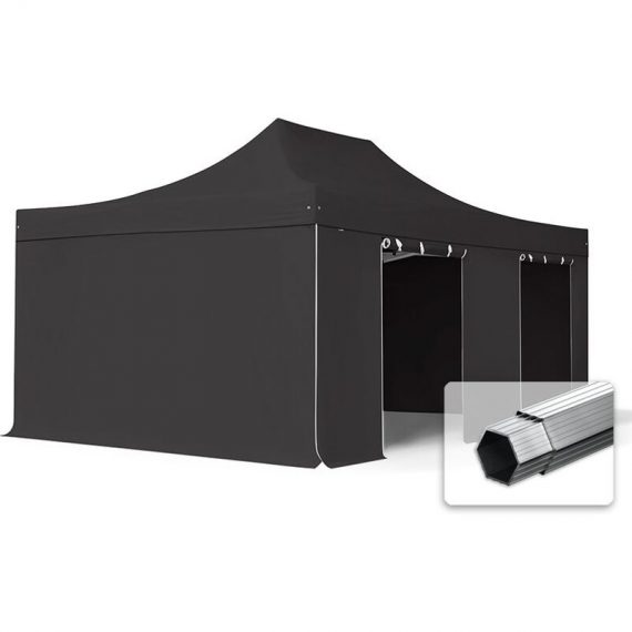 House Of Tents - INTENT24 4x6 m Tente pliante - Alu, PVC env. 620g/m², anti-feu, côtés sans fenêtre, noir - noir 4260456196016 578935