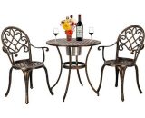 Table et chaises d'extérieur en aluminium de style européen en trois parties de couleur bronz Table Ronde Fonte d'aluminium Imitation Fer forgé Noir 9350876129970 SY-BKDFEJDCDU