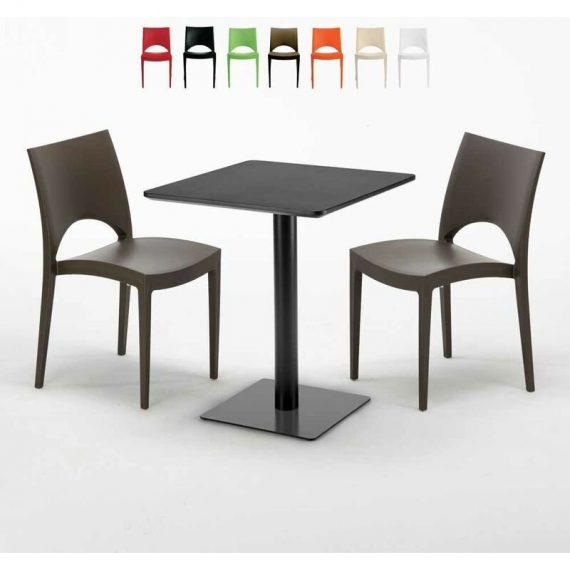 Table carrée 60x60 noire avec 2 chaises colorées Paris Licorice | Couleur: Marron 7640179398602 SET2SHO60NNPMK