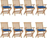 Chaises de jardin avec coussins bleu 8 pcs Bois de teck massif 8720286441244 3072914