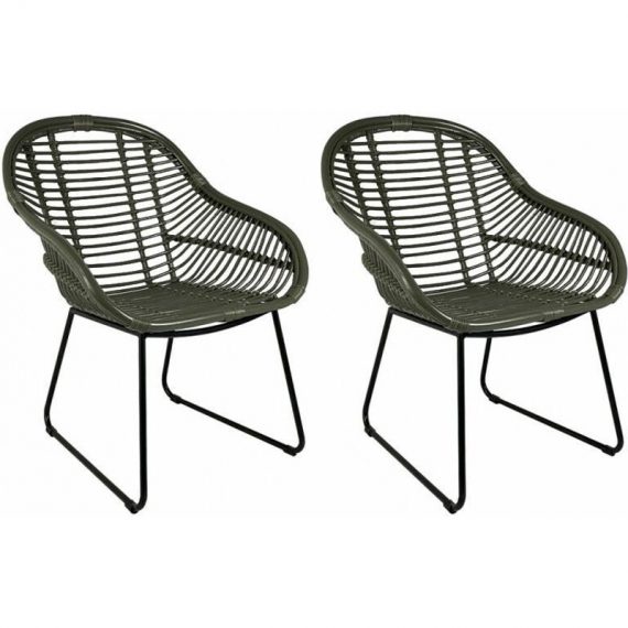 Meubletmoi - Lot 2 fauteuils jardin en rotin vert et pieds métal noir - miro 1483 - Vert 3700966475207 68281725lot2