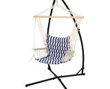 Chaise suspendue fauteuil hamac balançoire bleu blanc 120 kg avec support métal 4064649093928 490006063