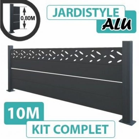 Kit Clôture Aluminium Gris Anthracite 10M - Design avec liseré - Sur Platines - 0,80 mètre - Gris Anthracite (RAL 7016) 3117188234862 ALD10081