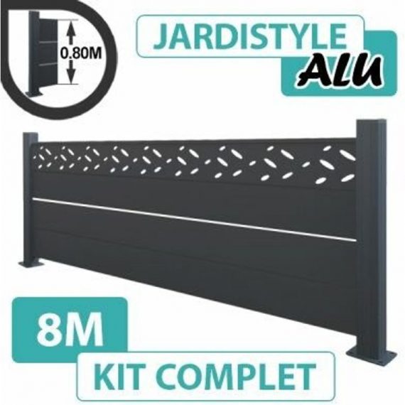Kit Clôture Aluminium Gris Anthracite 8M - Design avec liseré - Sur Platines - 0,80 mètre - Gris Anthracite (RAL 7016) 3117188234824 ALD08081