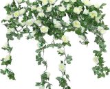 2 Pack 7.2ft Artificielle Faux Rose Guirlande Vignes Suspendus Fleurs en Soie pour Décoration De Mur De Mariage Intérieur en Plein Air (Blanc) 9466421305680 Karzshaccessories20221195
