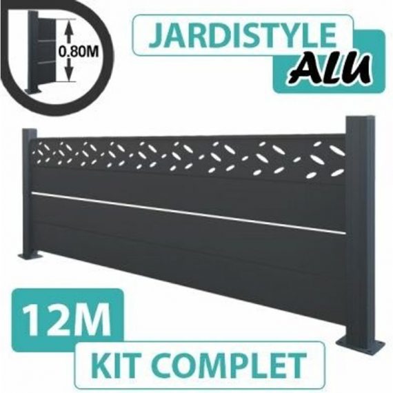 Kit Clôture Aluminium Gris Anthracite 12M - Design avec liseré - Sur Platines - 0,80 mètre - Gris Anthracite (RAL 7016) 3117188234909 ALD12081