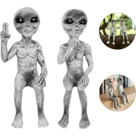 Statue Extraterrestre, figurine d'extraterrestrede jardin, Ornement De Jardin d'art en Résine Sculptures, Lot de 2 statues Alien en résine Décoration 4421927579848 Tionr-Ty-186