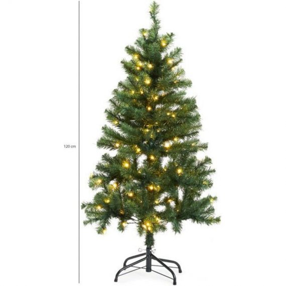 Sapin de Noël Artificiel 120 cm, Arbre de Noël avec éclairage, base en métal, Avec 120 lumières LED intégrées, 60 cm de large - Vert foncé - Lifa 8720195381563 8720195381563