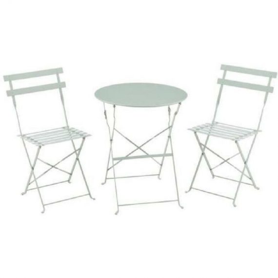 Set bistrot 2 personnes - Table ronde 60 cm avec 2 chaises - Acier thermolaqué - Vert Céladon - Vert 3619999309857 863399