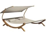 Chaise longue de jardin AXI Mallorca en bois pour 2 personnes | Lit de Jardin xxl avec toit solaire pour l'extérieur | Bain de soleil double en beige 8720365060892 A090.006.02