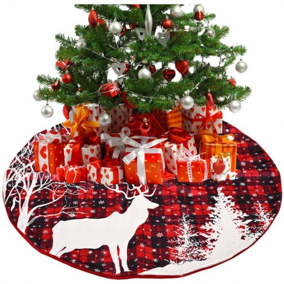 Upe de sapin de Noël de 122 cm à carreaux à double couche avec flocon de neige, motif renne, tapis de sapin de Noël pour la maison, les fêtes, la 9182174344966 MGF01137