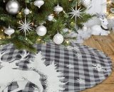 Upe de sapin de Noël de 122 cm à carreaux à double couche avec flocon de neige, motif renne, tapis de sapin de Noël pour la maison, les fêtes, la 9182174344959 MGF01136