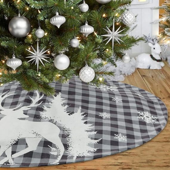 Upe de sapin de Noël de 122 cm à carreaux à double couche avec flocon de neige, motif renne, tapis de sapin de Noël pour la maison, les fêtes, la 9182174344959 MGF01136