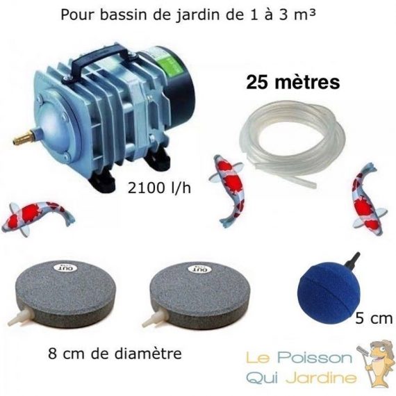 Set Aérateur bulleur diffuseur + 2 disques 8 cm Pompe à air Bassin De Jardin De 1000 à 3000 L 3001117911248 11179