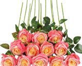 Fleurs artificielles Lot de 12 Roses Artificielles, Deco Fausses Fleurs en Soie avec Tige Simple de 19,68 pouces, Fleur Réaliste pour Fête Jardin en 9182174353043 MGF01845