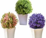 3 Pièces de Petites Fleur Artificielle avec Blanc Pot Intérieur Exterieur Plante Artificielles pour Déco(Vert+Violet+Roses) 7042421113474 PLANCO1