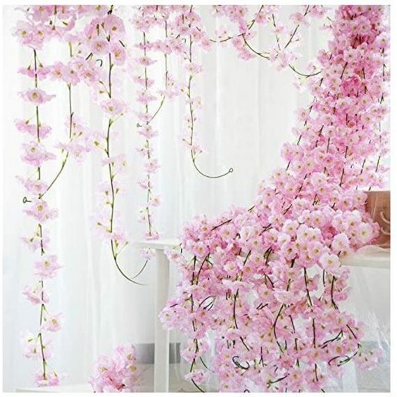 2 pièces, guirlande de fleurs de cerisier artificielles suspendues 6,5 pieds mariage de fleurs en soie, fête, décoration de Thanksgiving (rose) 9108777043495 AMY-DFZ001787